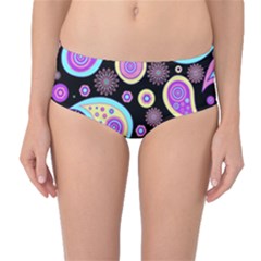 Paisley Pattern Background Colorful Mid-waist Bikini Bottoms