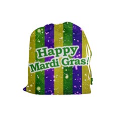 Happy Mardi Gras Poster Drawstring Pouches (large)  by dflcprints