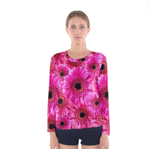 Gerbera Flower Nature Pink Blosso Women s Long Sleeve Tee by Nexatart