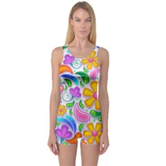 Floral Paisley Background Flower One Piece Boyleg Swimsuit by Nexatart