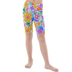 Floral Paisley Background Flower Kids  Mid Length Swim Shorts by Nexatart