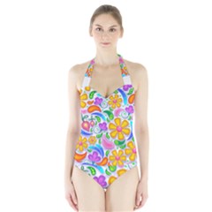 Floral Paisley Background Flower Halter Swimsuit by Nexatart