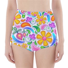 Floral Paisley Background Flower High-waisted Bikini Bottoms by Nexatart