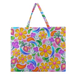 Floral Paisley Background Flower Zipper Large Tote Bag by Nexatart