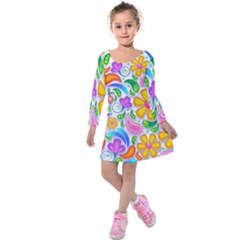 Floral Paisley Background Flower Kids  Long Sleeve Velvet Dress by Nexatart