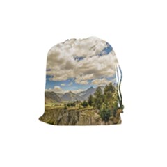 Valley And Andes Range Mountains Latacunga Ecuador Drawstring Pouches (medium)  by dflcprints