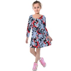 Dragon Pattern Kids  Long Sleeve Velvet Dress by Nexatart