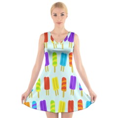 Food Pattern V-neck Sleeveless Skater Dress by Nexatart