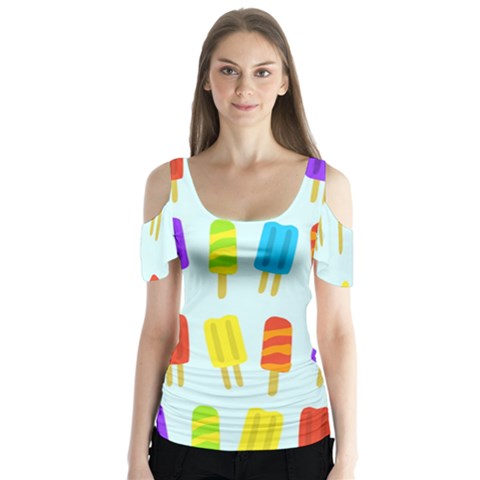 Food Pattern Butterfly Sleeve Cutout Tee  by Nexatart