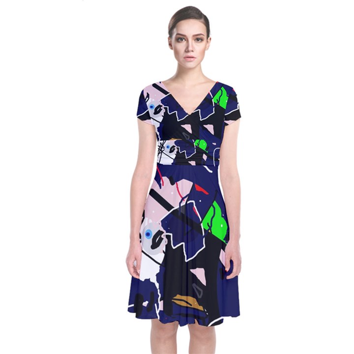 Abstraction Short Sleeve Front Wrap Dress