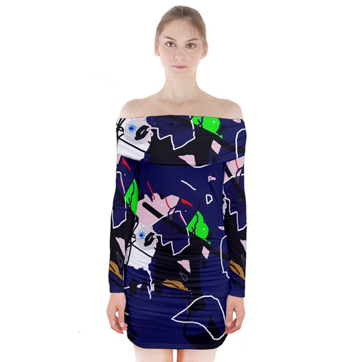 Abstraction Long Sleeve Off Shoulder Dress