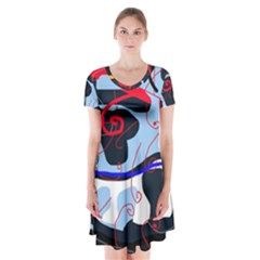 Abstraction Short Sleeve V-neck Flare Dress