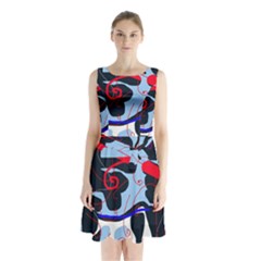 Abstraction Sleeveless Chiffon Waist Tie Dress