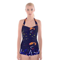 Abstraction Boyleg Halter Swimsuit  by Valentinaart