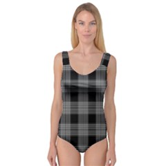 Plaid Checks Background Black Princess Tank Leotard 