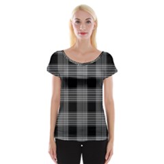 Plaid Checks Background Black Women s Cap Sleeve Top