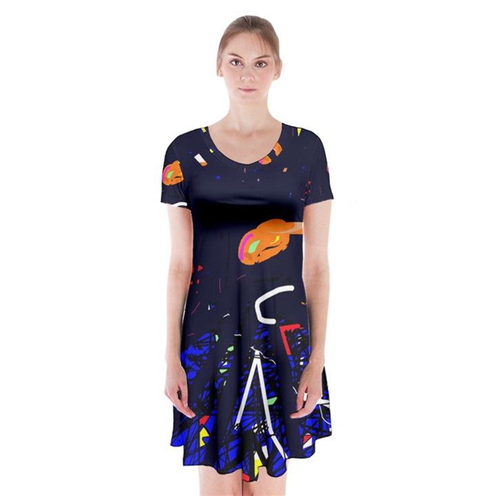 Abstraction Short Sleeve V-neck Flare Dress