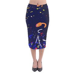 Abstraction Velvet Midi Pencil Skirt