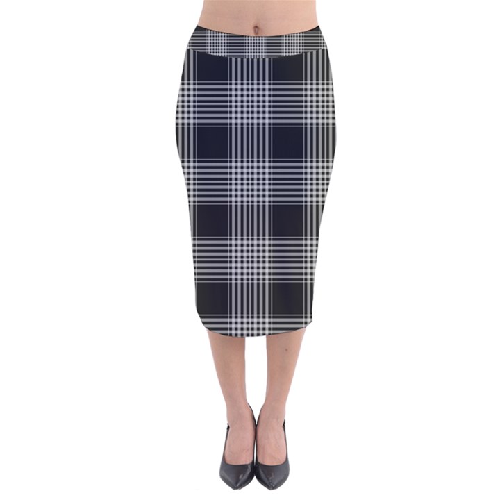 Plaid Checks Background Black Velvet Midi Pencil Skirt