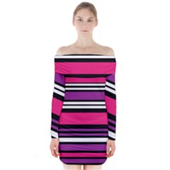 Stripes Colorful Background Long Sleeve Off Shoulder Dress