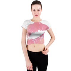 Pink Lips Crew Neck Crop Top by Brittlevirginclothing