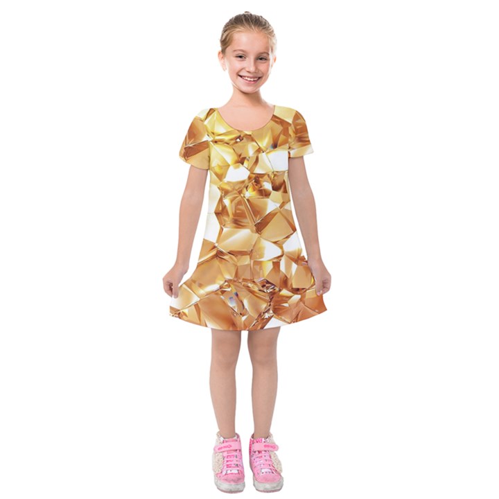 Golden crystals Kids  Short Sleeve Velvet Dress