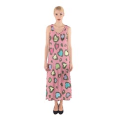 Rainbow leopard styled hearts  Sleeveless Maxi Dress