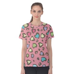 Rainbow leopard styled hearts  Women s Cotton Tee