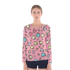 Rainbow leopard styled hearts  Women s Long Sleeve Tee