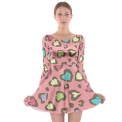 Rainbow leopard styled hearts  Long Sleeve Skater Dress