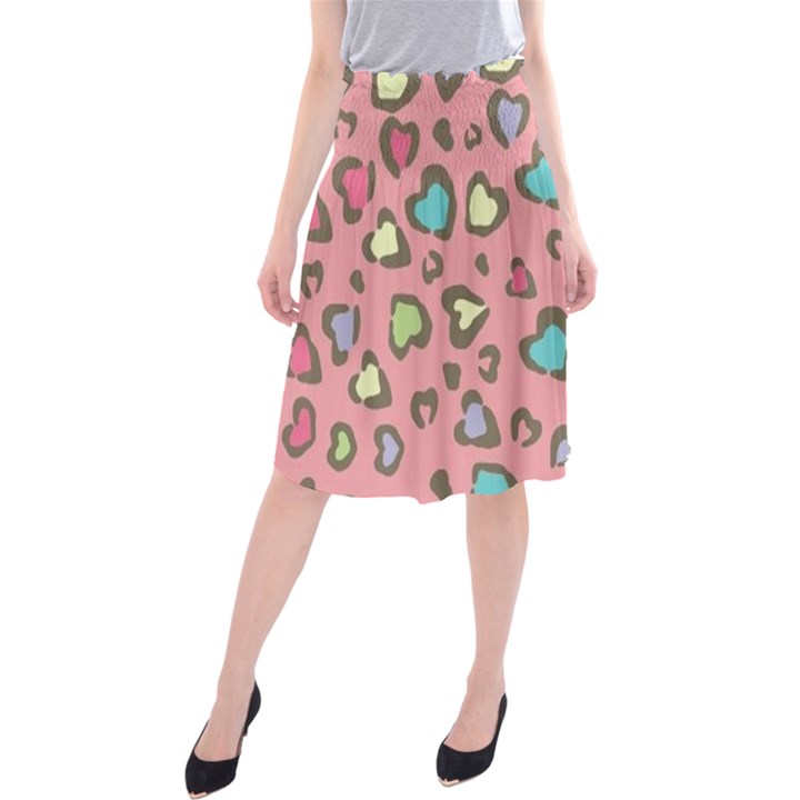 Rainbow leopard styled hearts  Midi Beach Skirt