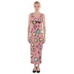 Rainbow Leopard Styled Hearts  Fitted Maxi Dress by Brittlevirginclothing