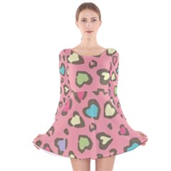 Rainbow leopard styled hearts  Long Sleeve Velvet Skater Dress