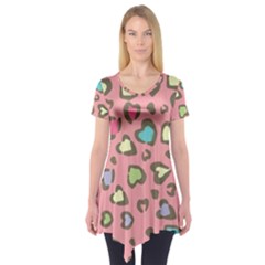 Rainbow leopard styled hearts  Short Sleeve Tunic 