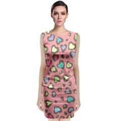 Rainbow leopard styled hearts  Classic Sleeveless Midi Dress