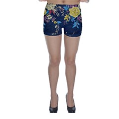 Deep Blue Vintage Flowers Skinny Shorts by Brittlevirginclothing