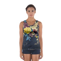 Deep Blue Vintage Flowers Women s Sport Tank Top  by Brittlevirginclothing