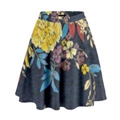 Deep Blue Vintage Flowers High Waist Skirt by Brittlevirginclothing