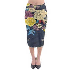 Deep Blue Vintage Flowers Midi Pencil Skirt by Brittlevirginclothing