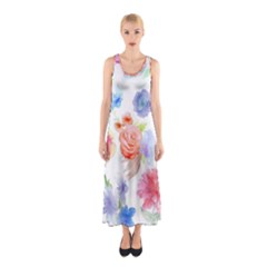 Watercolor Colorful Roses Sleeveless Maxi Dress by Brittlevirginclothing