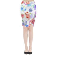 Watercolor Colorful Roses Midi Wrap Pencil Skirt by Brittlevirginclothing