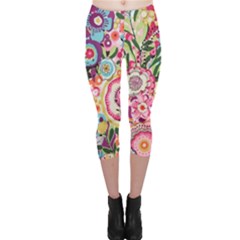 Colorful Flower Pattern Capri Leggings  by Brittlevirginclothing