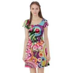 Colorful Flower Pattern Short Sleeve Skater Dress by Brittlevirginclothing