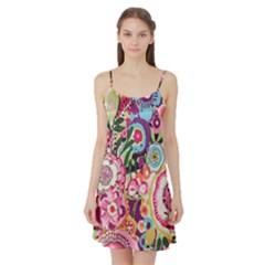 Colorful Flower Pattern Satin Night Slip by Brittlevirginclothing