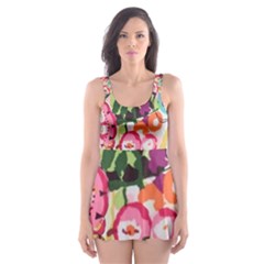 Colorful Flower Pattern Skater Dress Swimsuit by Brittlevirginclothing