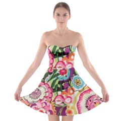 Colorful Flower Pattern Strapless Bra Top Dress by Brittlevirginclothing