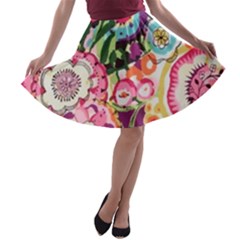 Colorful Flower Pattern A-line Skater Skirt by Brittlevirginclothing