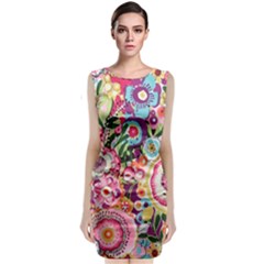 Colorful Flower Pattern Sleeveless Velvet Midi Dress by Brittlevirginclothing