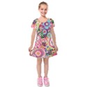 Colorful flower pattern Kids  Short Sleeve Velvet Dress View1