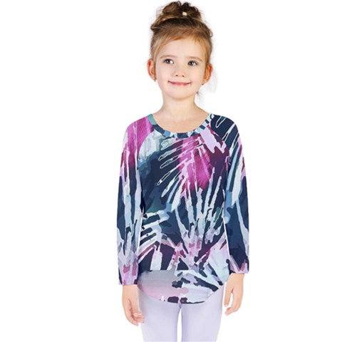 Colorful Palm Pattern Kids  Long Sleeve Tee by Brittlevirginclothing